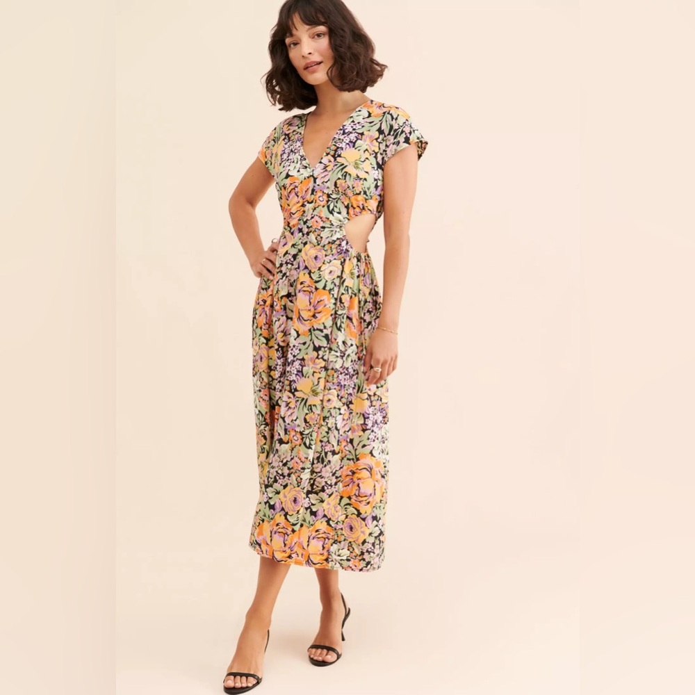 Astr Floral Cutout Midi Dress - Black, Yellow, Pink, Green - Picture 9 of 9